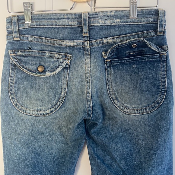 👖 Vintage Hudson Jeans Distressed Flare Medium-Blue Sz 30 Low Rise Zip Fly - Picture 3 of 8
